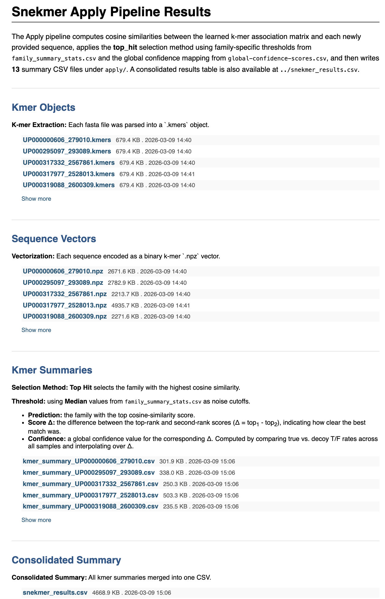 Example Snekmer Apply html report